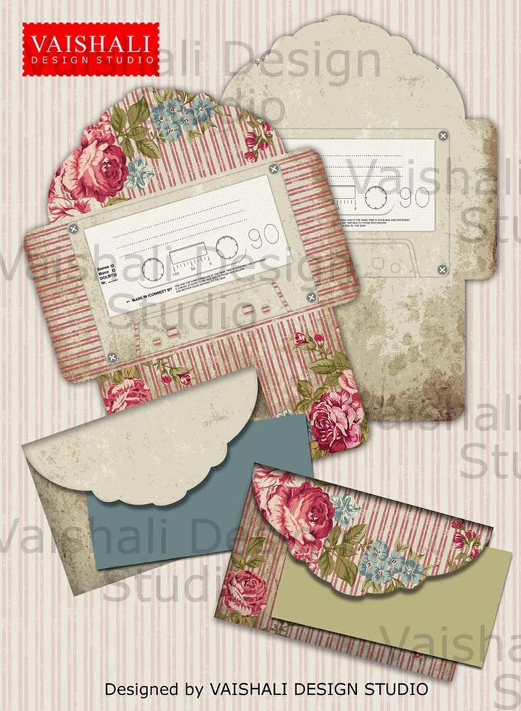 Envelope printables, vintage distress pattern, template size 5.7"X3.7"