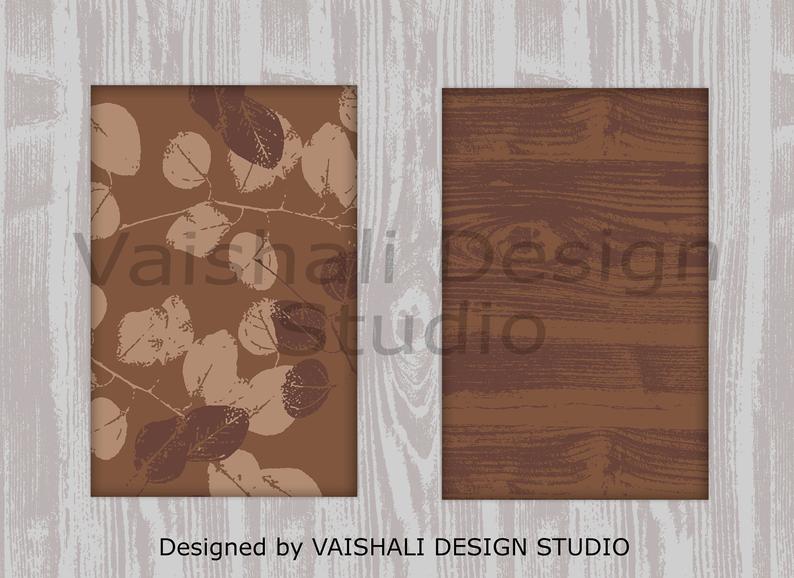 Envelope printables, wood texture and leaf pattern, template size 5.7"X3.7"