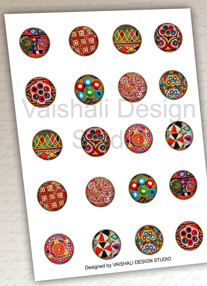 Kutch embroidery circles, digital downloads, 1.2 inch diameter