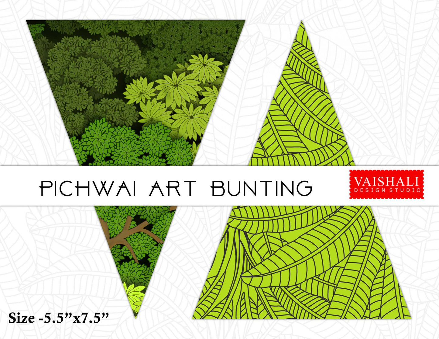 Printable trianglular buntings, pichwai art, 7.5"X5.5"