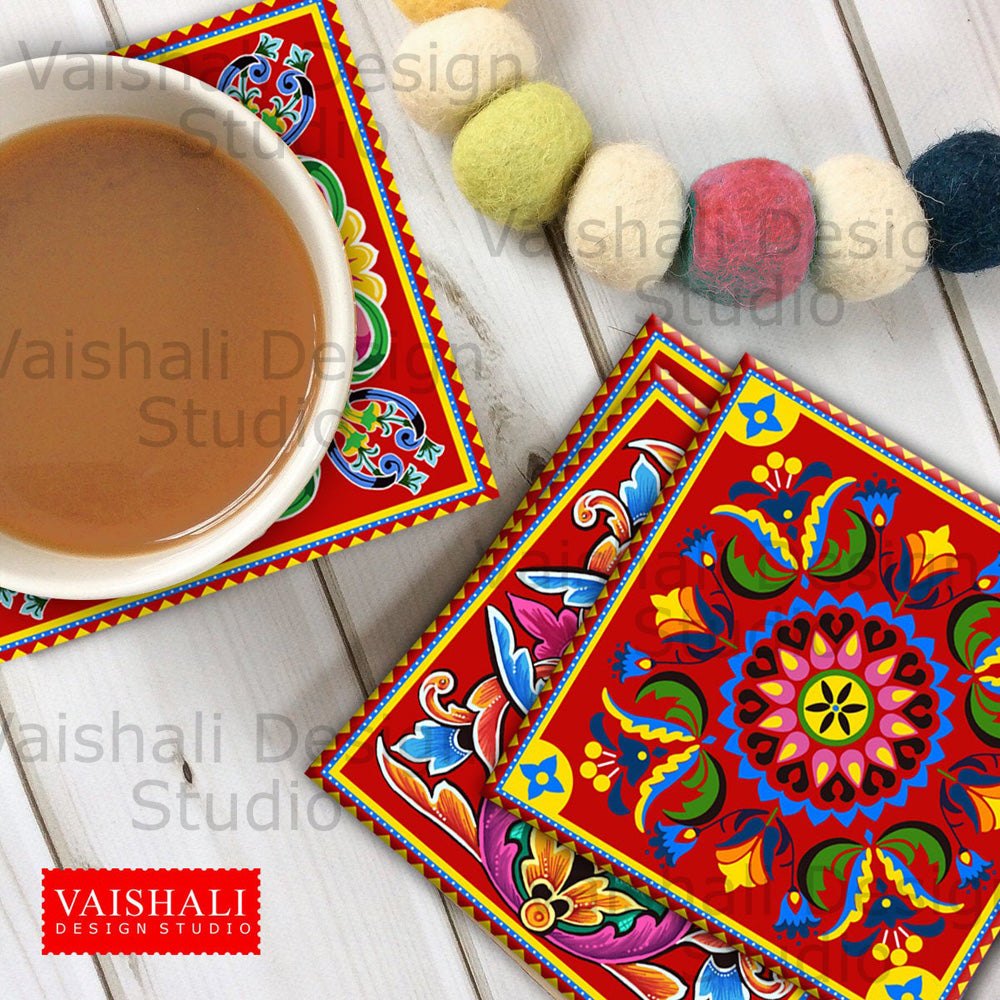 Truck art pattern, printable coasters, set of 4 designs, 3.8"X3.8"
