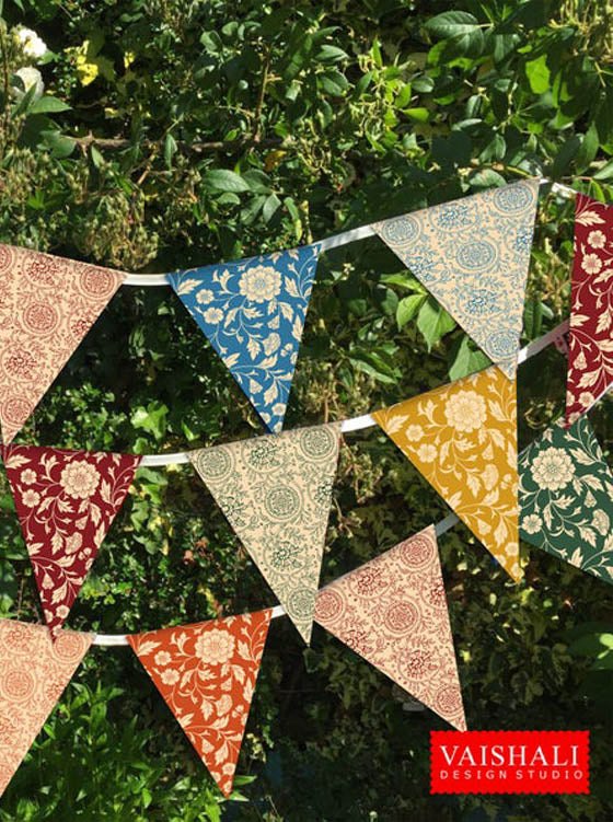 Printable trianglular buntings, kalamkari art, 7.5"X5.5"