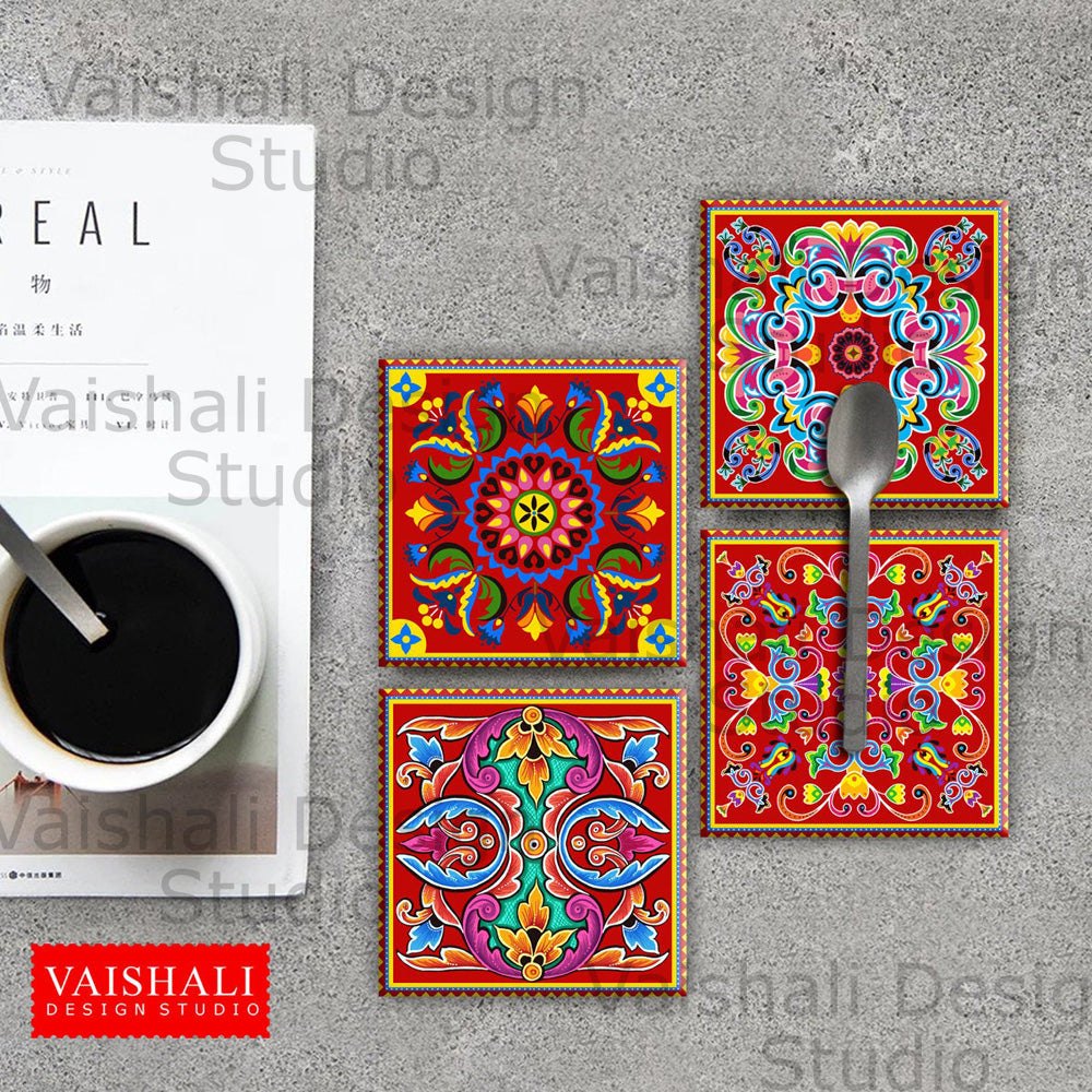 Truck art pattern, printable coasters, set of 4 designs, 3.8"X3.8"