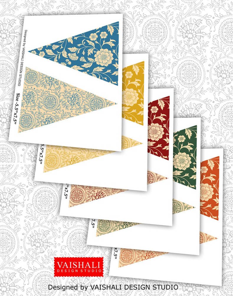 Printable trianglular buntings, kalamkari art, 7.5"X5.5"