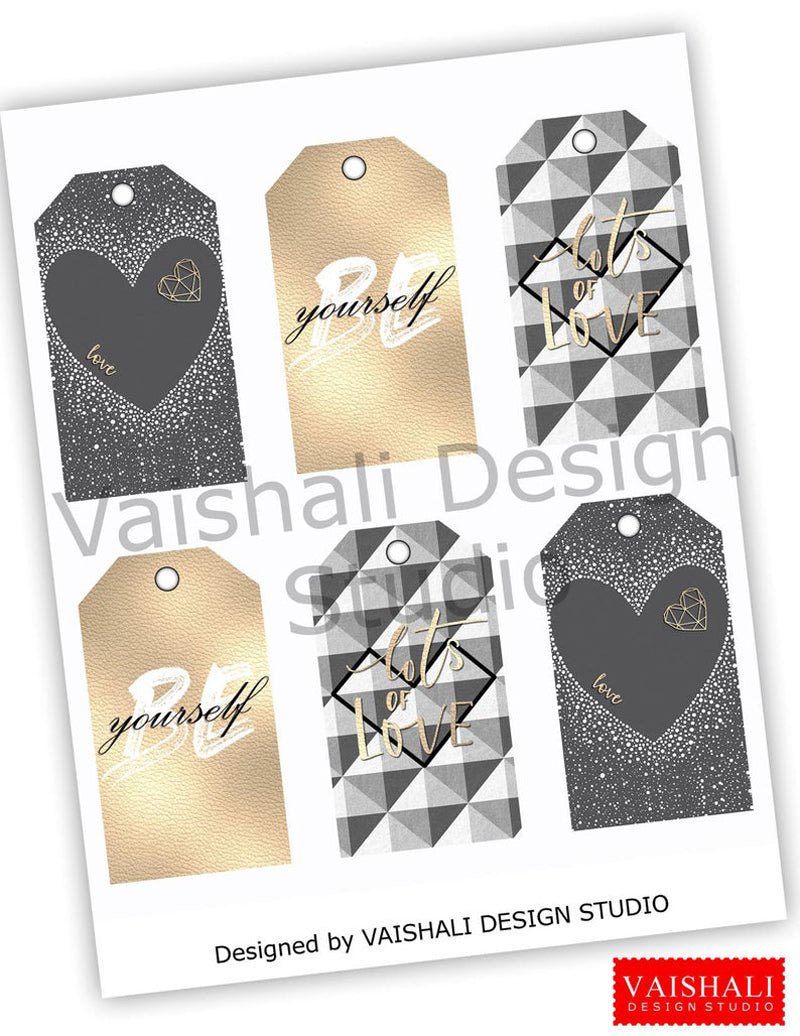 Valentine Gift Tags, Geometrical, Digital Print Download