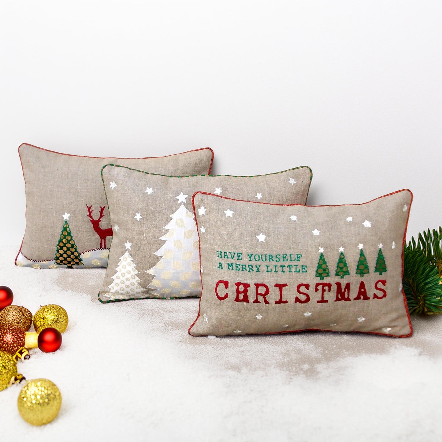 Merry Christmas cushion cover, linen and brocade pillow cover - Vliving