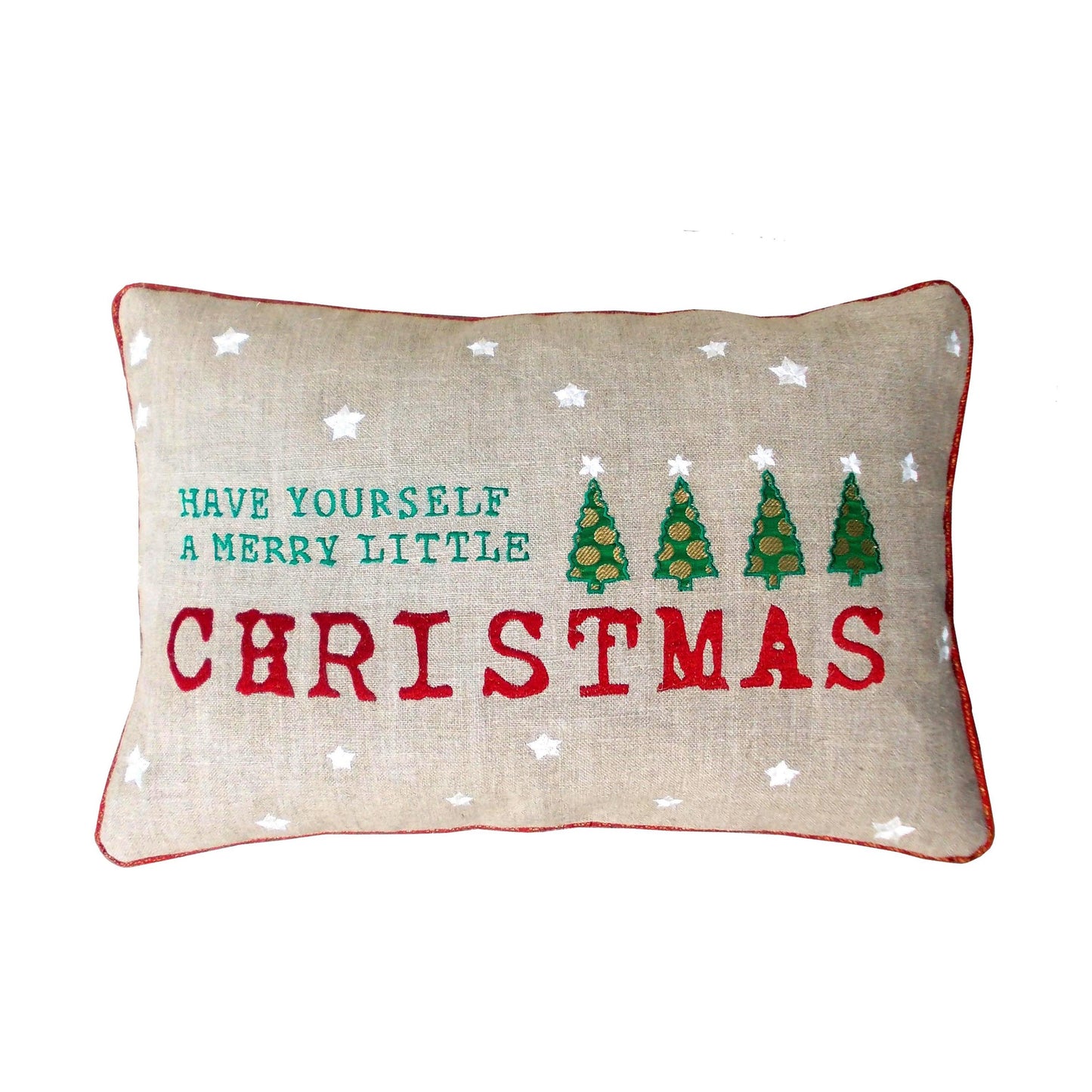 Merry Christmas cushion cover, linen and brocade pillow cover - Vliving