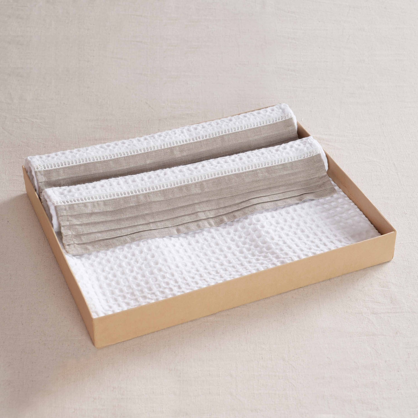 GIFT PACK - Luxury Organic Cotton Waffle Towel Set – 3 Piece | Pintuck Linen & Lace Trims