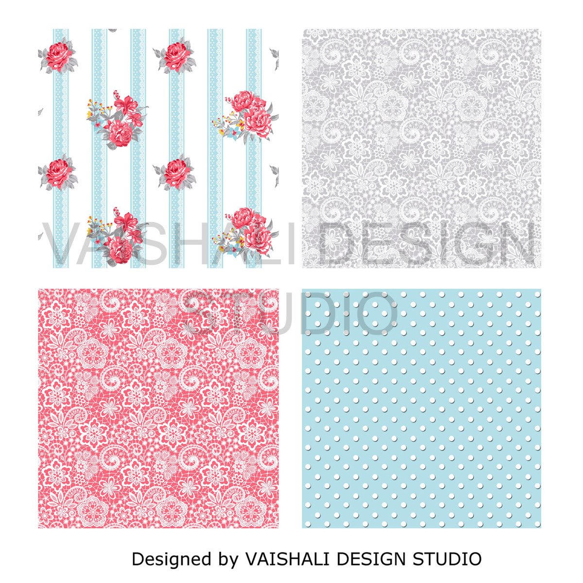 Shabby chic coasters - roses, dots, crochet pattern, printable coasters, set of 4 designs, 3.8"X3.8"