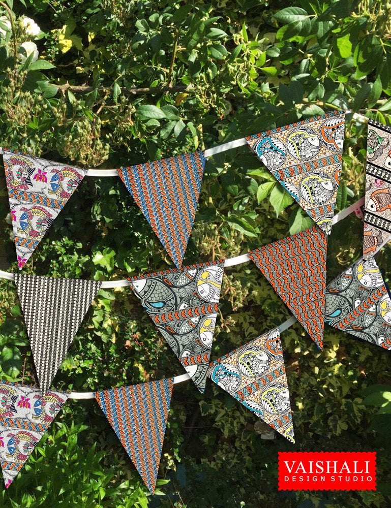 Printable trianglular buntings, madhubani art, 7.5"X5.5"