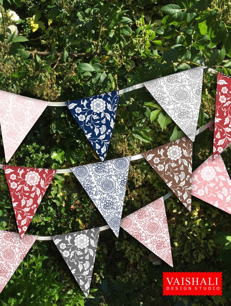 Printable trianglular buntings, kalamkari art, 7.5"X5.5"