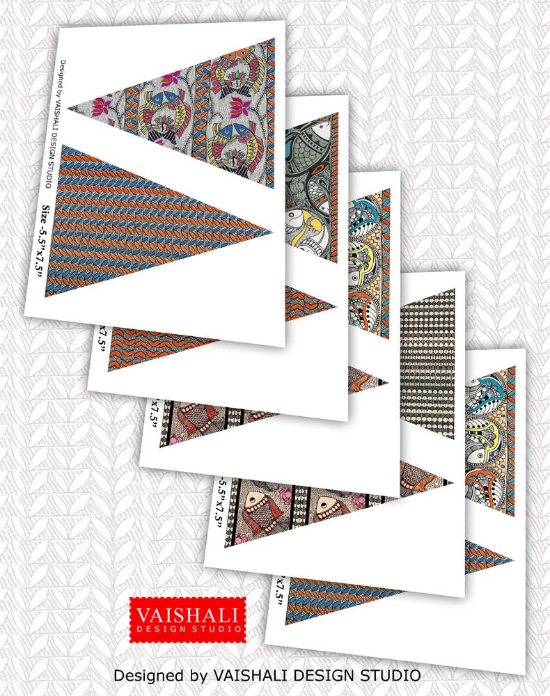 Printable trianglular buntings, madhubani art, 7.5"X5.5"