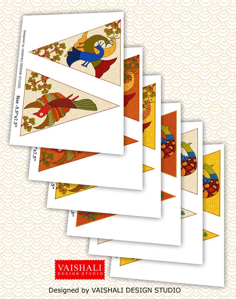 Printable trianglular buntings, gond art, 7.5"X5.5"