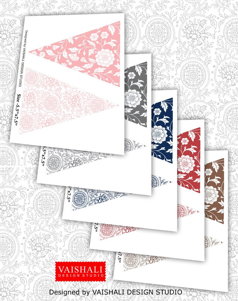 Printable trianglular buntings, kalamkari art, 7.5"X5.5"