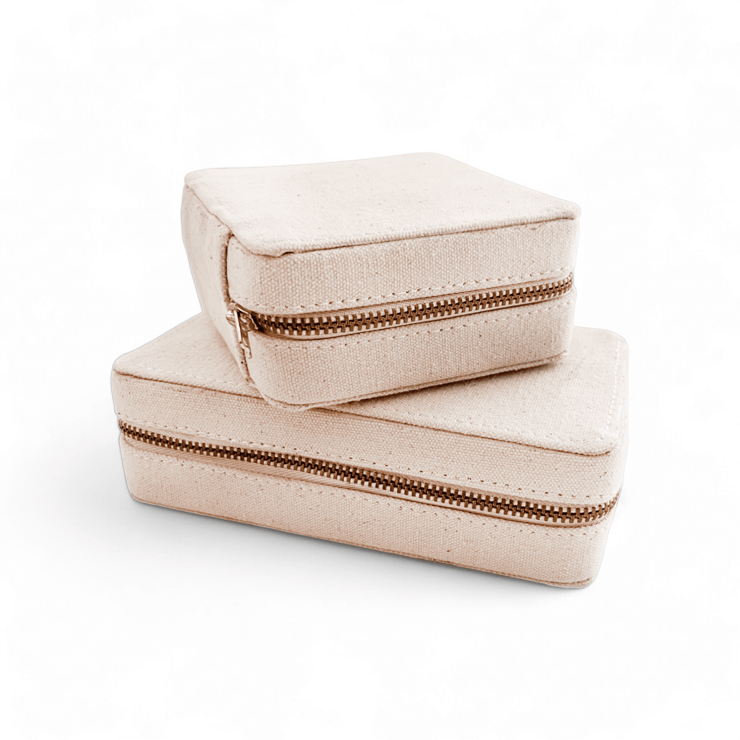 Natural Canvas Small Square box with 2 linen pouches