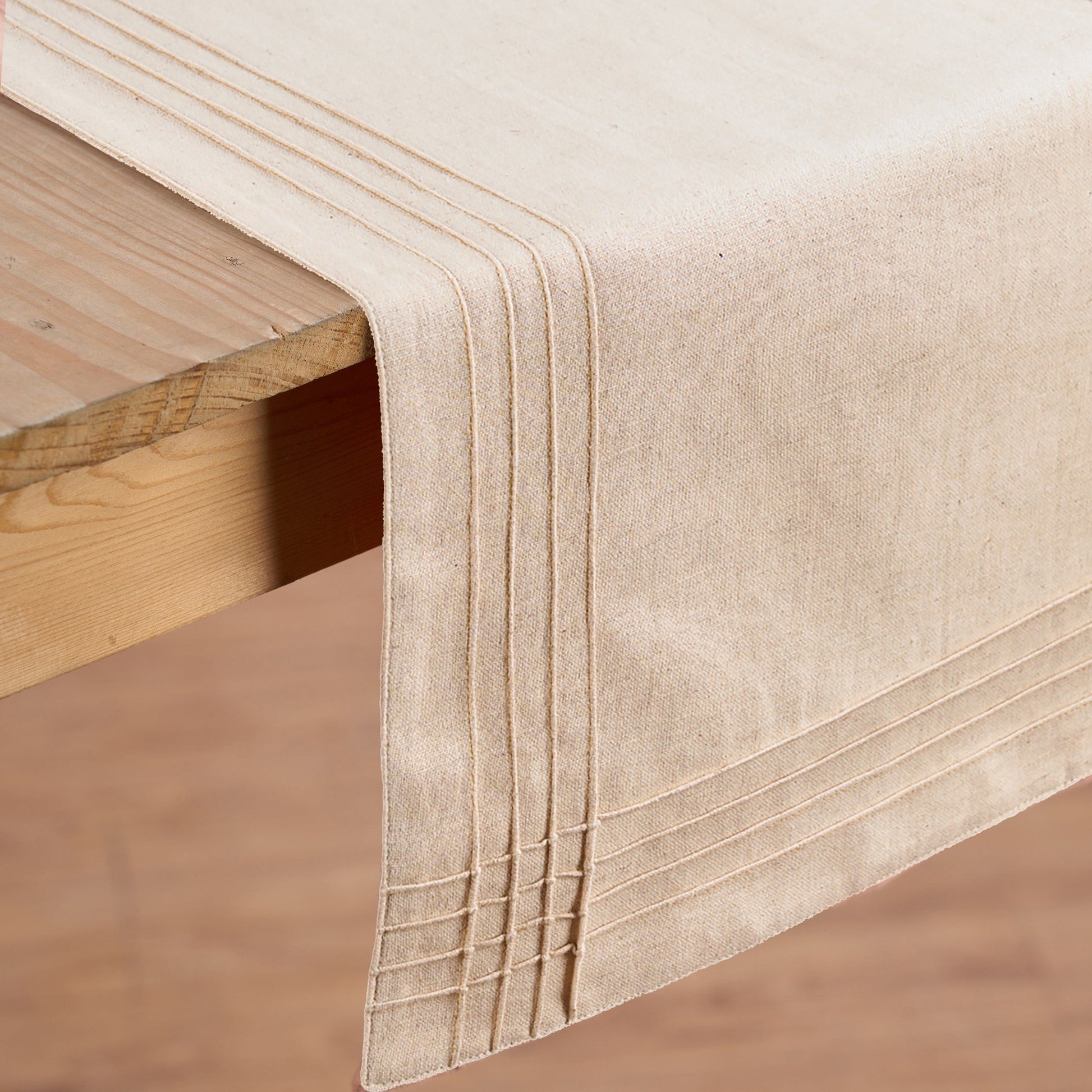 AMOUR - Solid Beige linen cotton table runner with pintuck border, sizes available