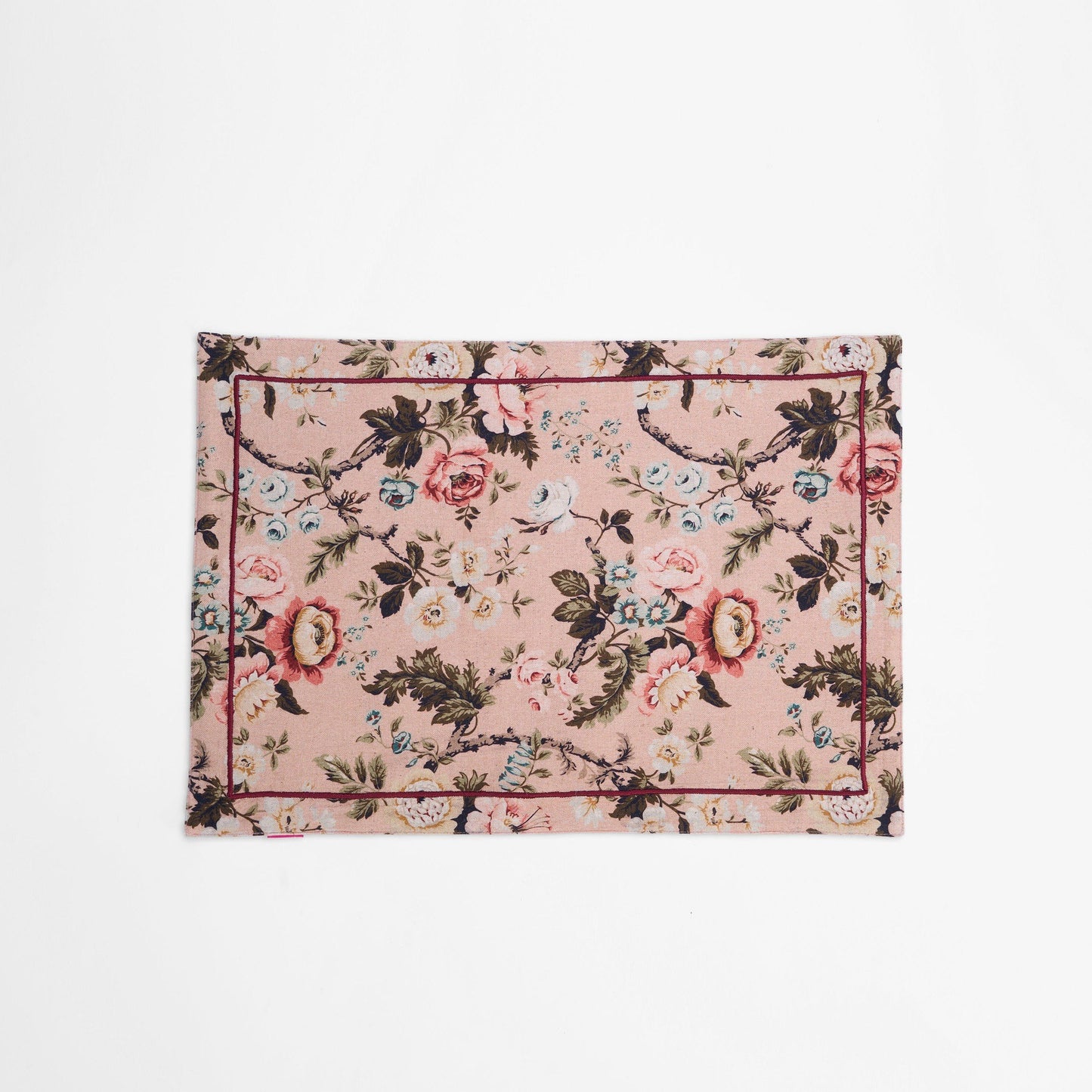 AMOUR - Blush linen cotton Placemat with vintage rose print , 13X19 inches