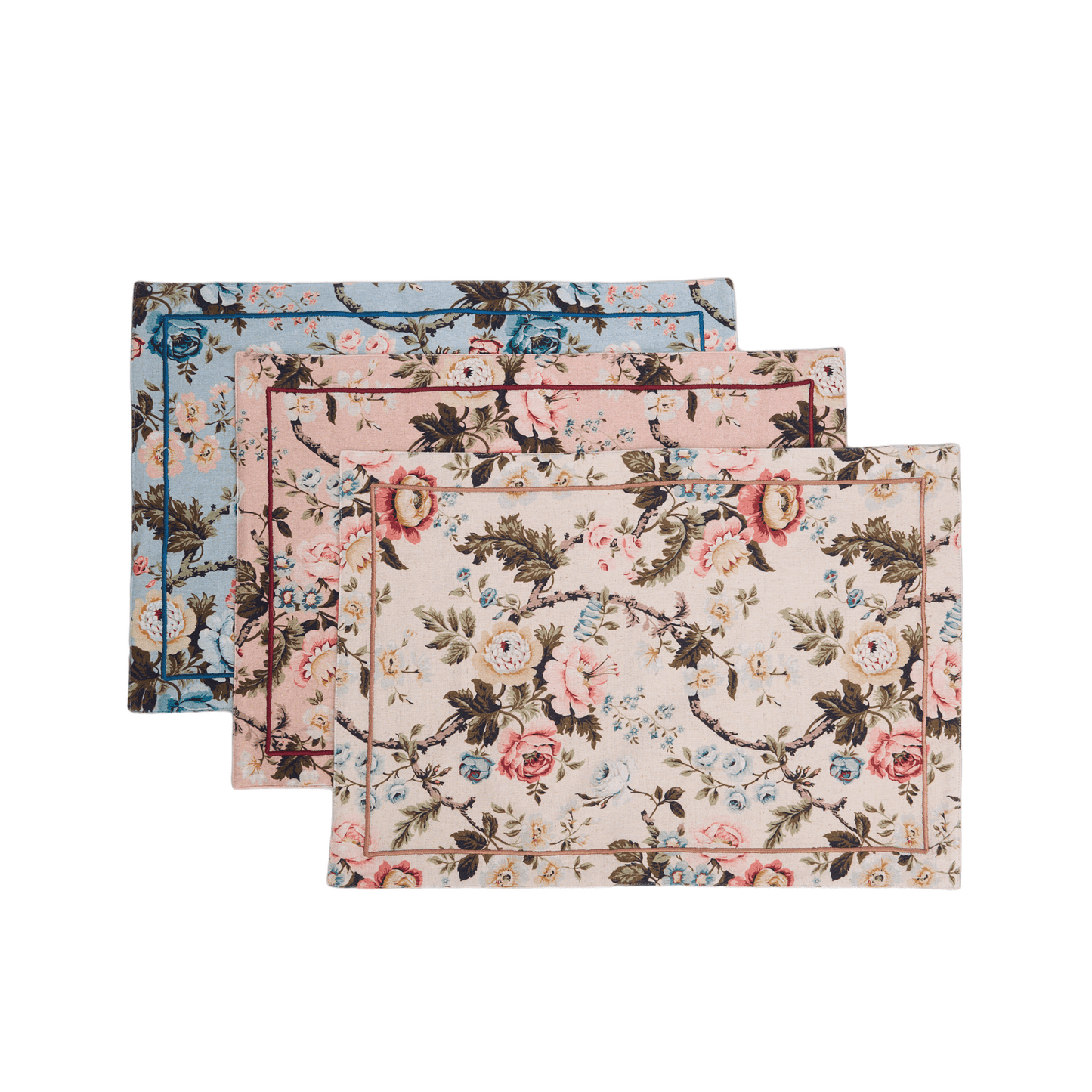 AMOUR - Blush linen cotton Placemat with vintage rose print , 13X19 inches