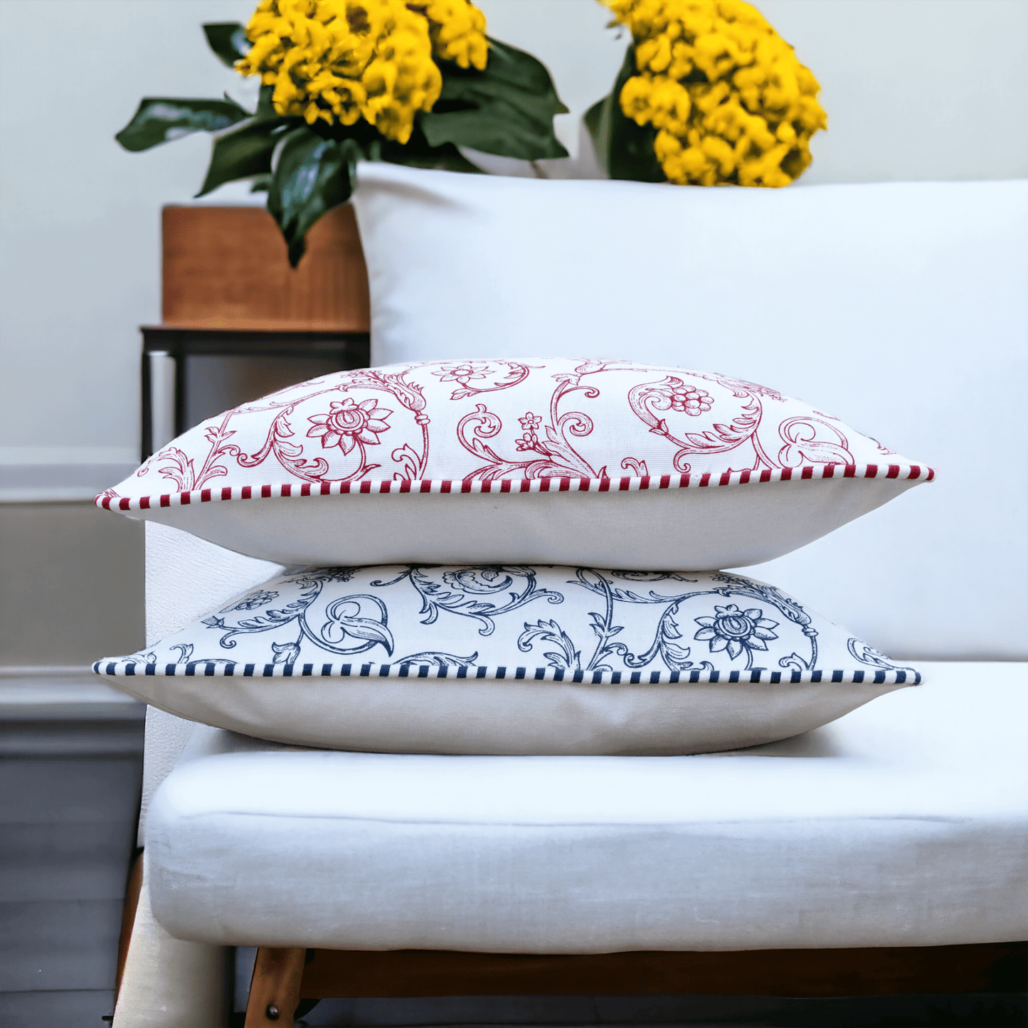 Red Swirl print pillow, cotton, welted pillow, victorian pattern, standard size 16X16 inches, other sizes available