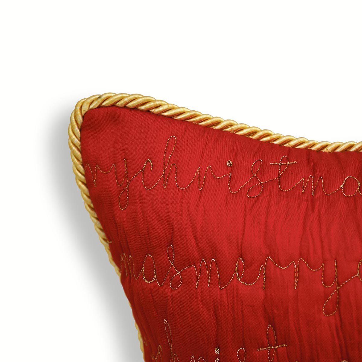 Christmas pillow cover, red and gold, script, merry Christmas, quilted, embroidered cushion cover