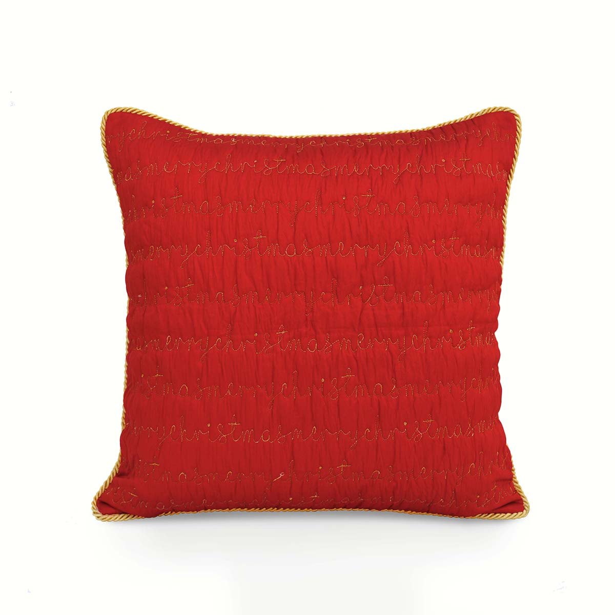 Christmas pillow cover, red and gold, script, merry Christmas, quilted, embroidered cushion cover