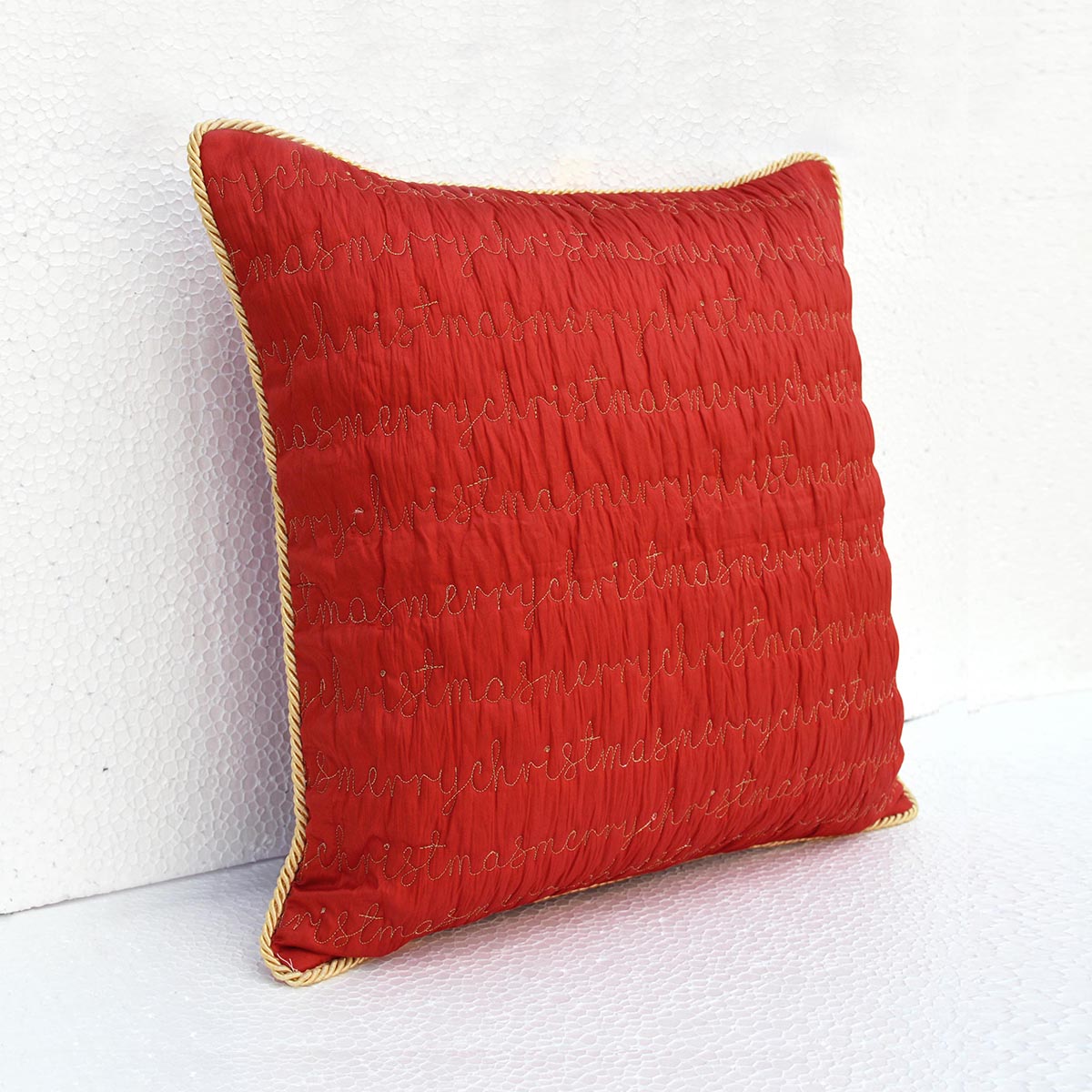 Christmas pillow cover, red and gold, script, merry Christmas, quilted, embroidered cushion cover
