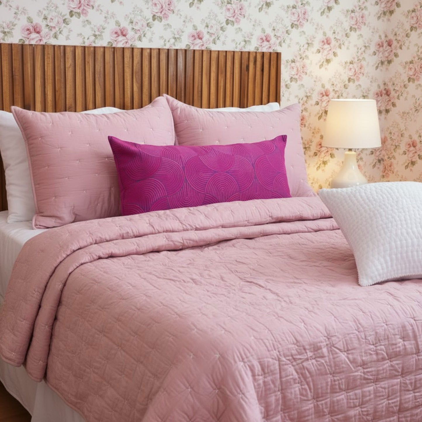 Old Rose 300TC Fine Cotton Quilt – Diamond Pattern Tuck Quilting