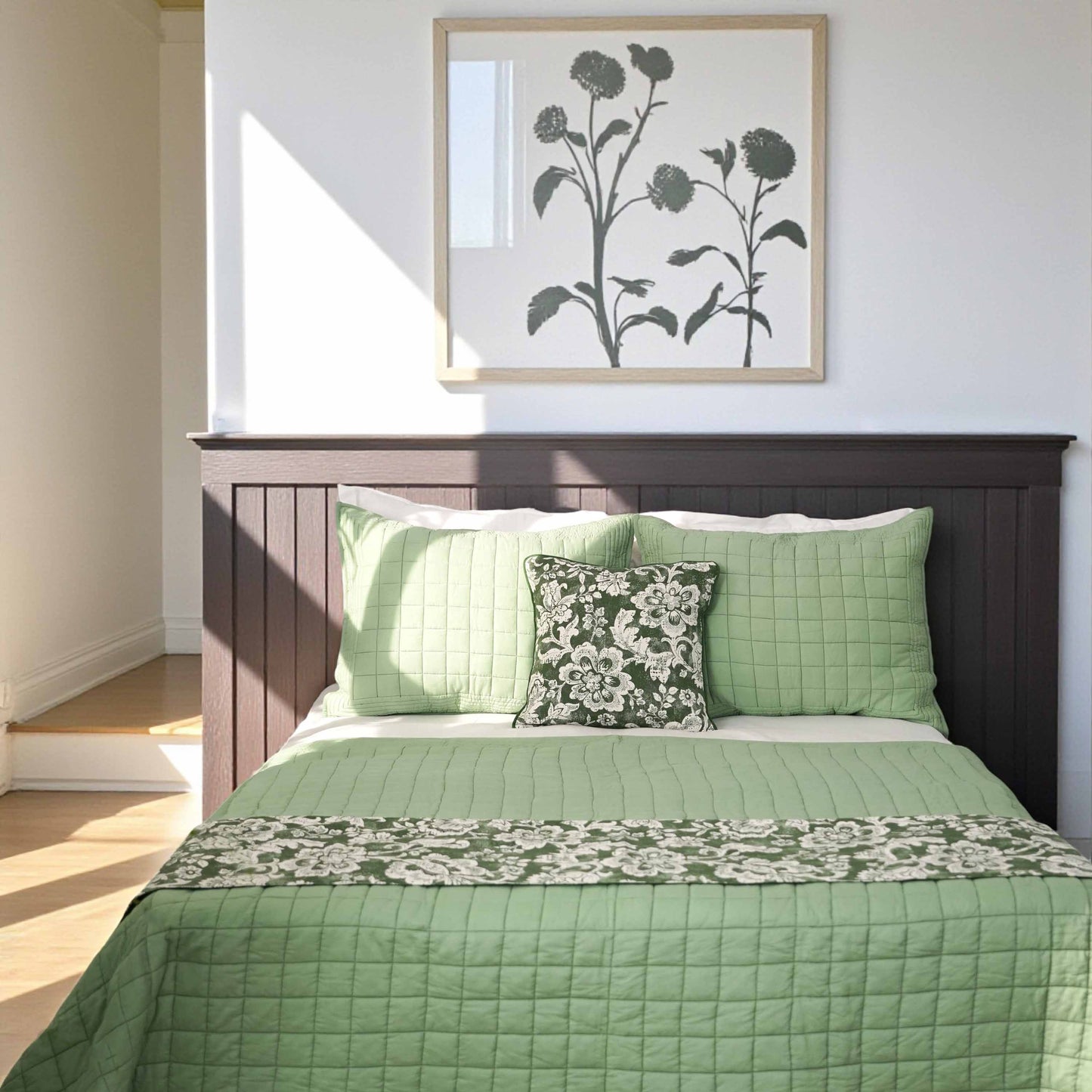 SAGE GREEN cotton Quilt bed set, Sizes available