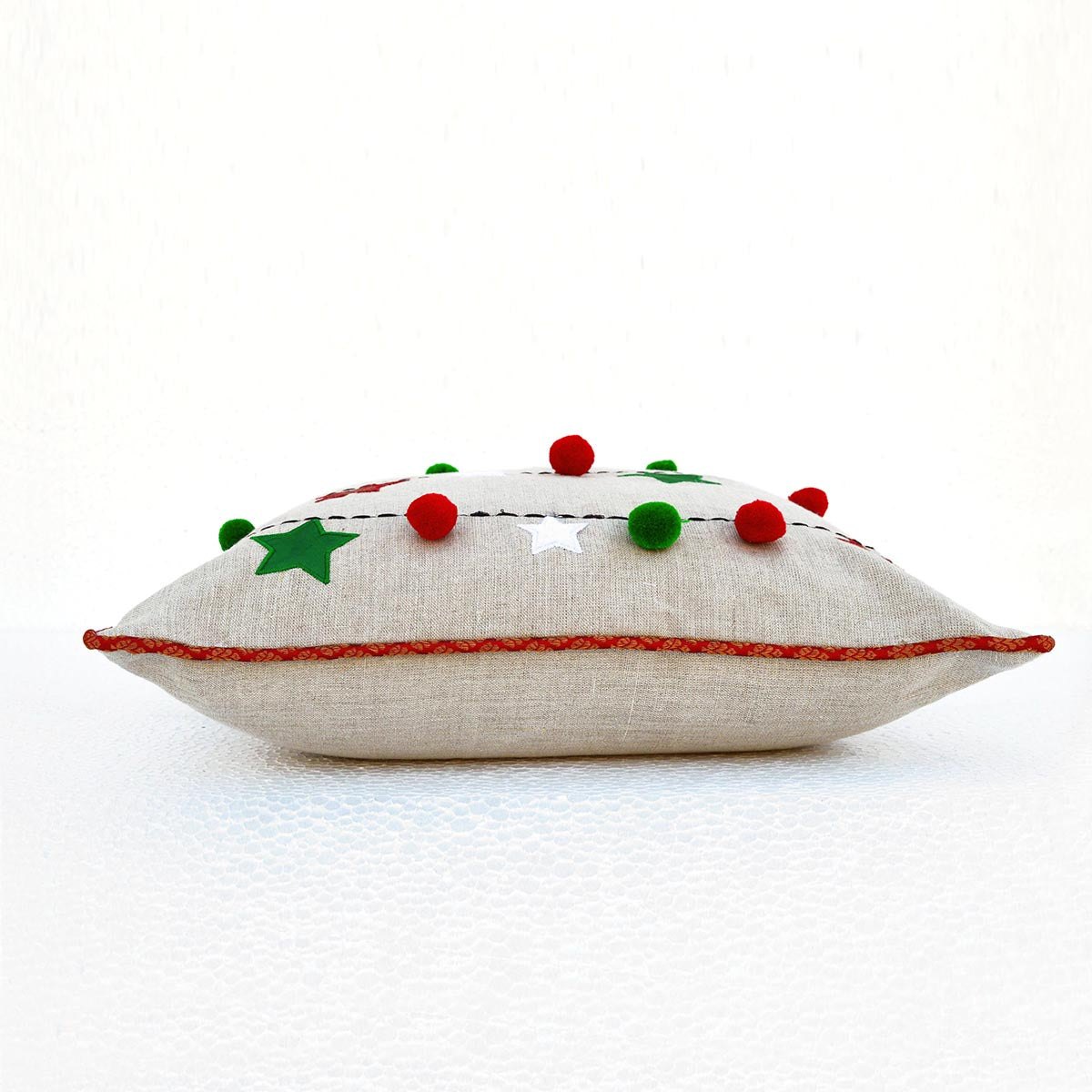 Christmas linen pillow cover, ornaments, garland, Indian brocade