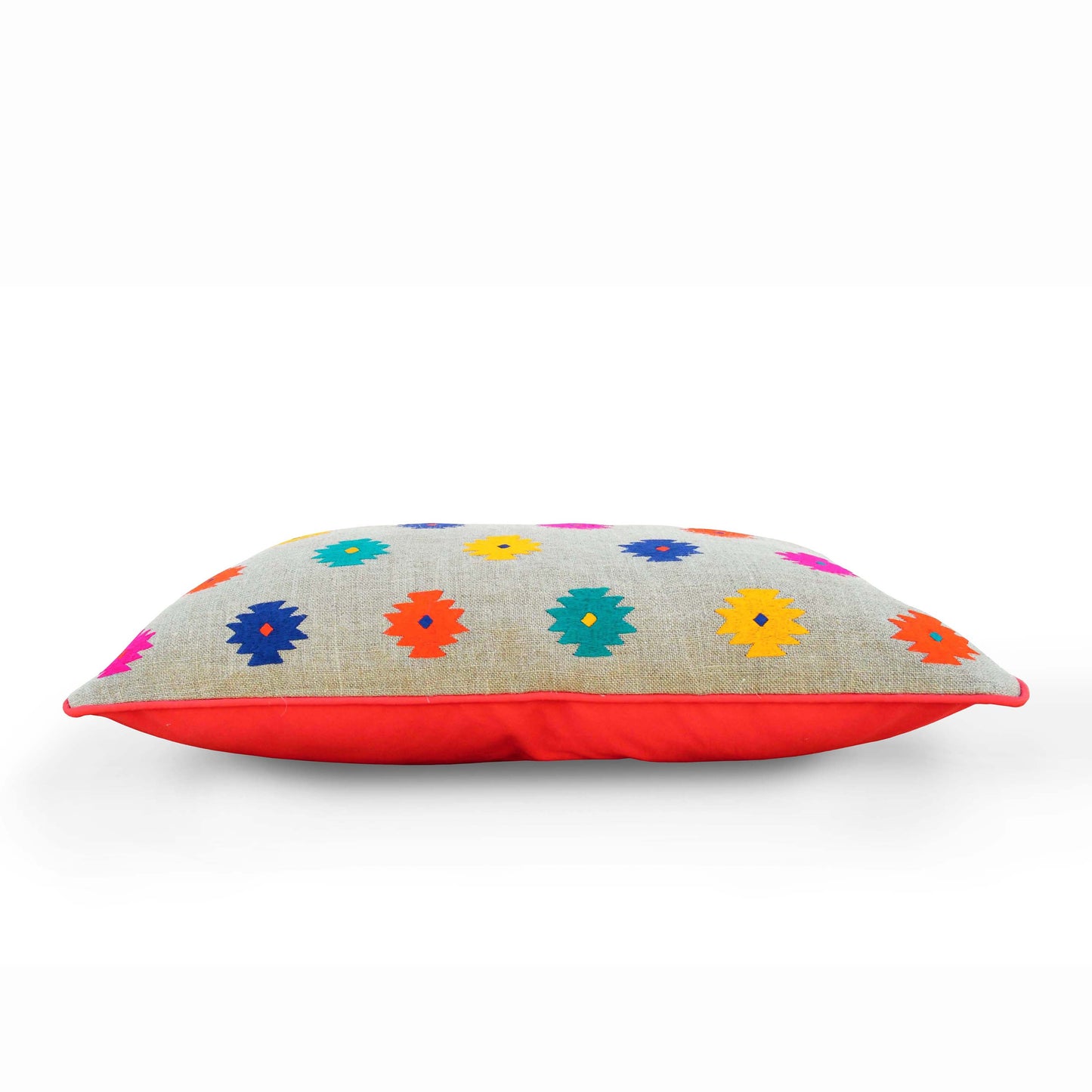 Folk - Colourful bohemian linen pillow cover, embroidered with kilim, Booti patterns