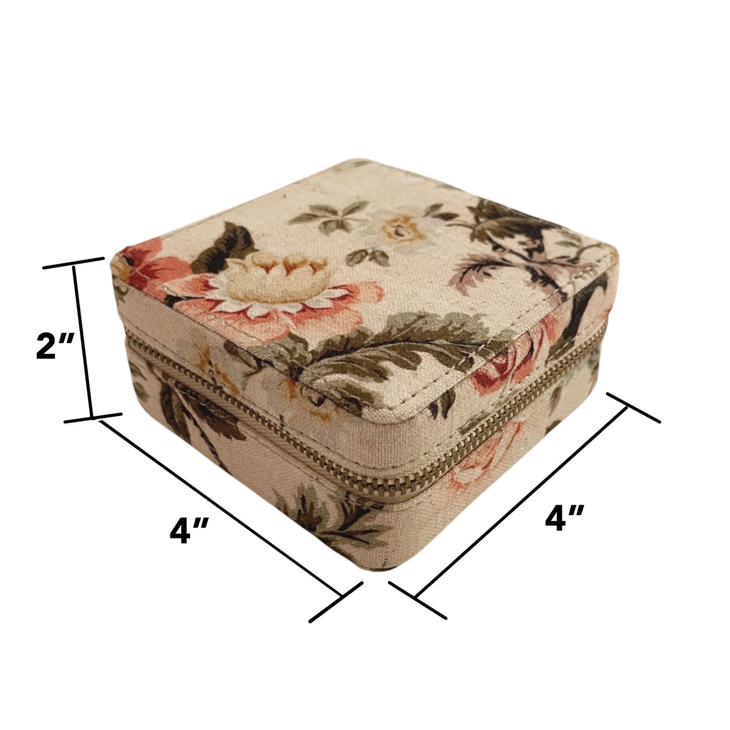 AMOUR BEIGE Vintage Rose print, Square box, with 2 poches