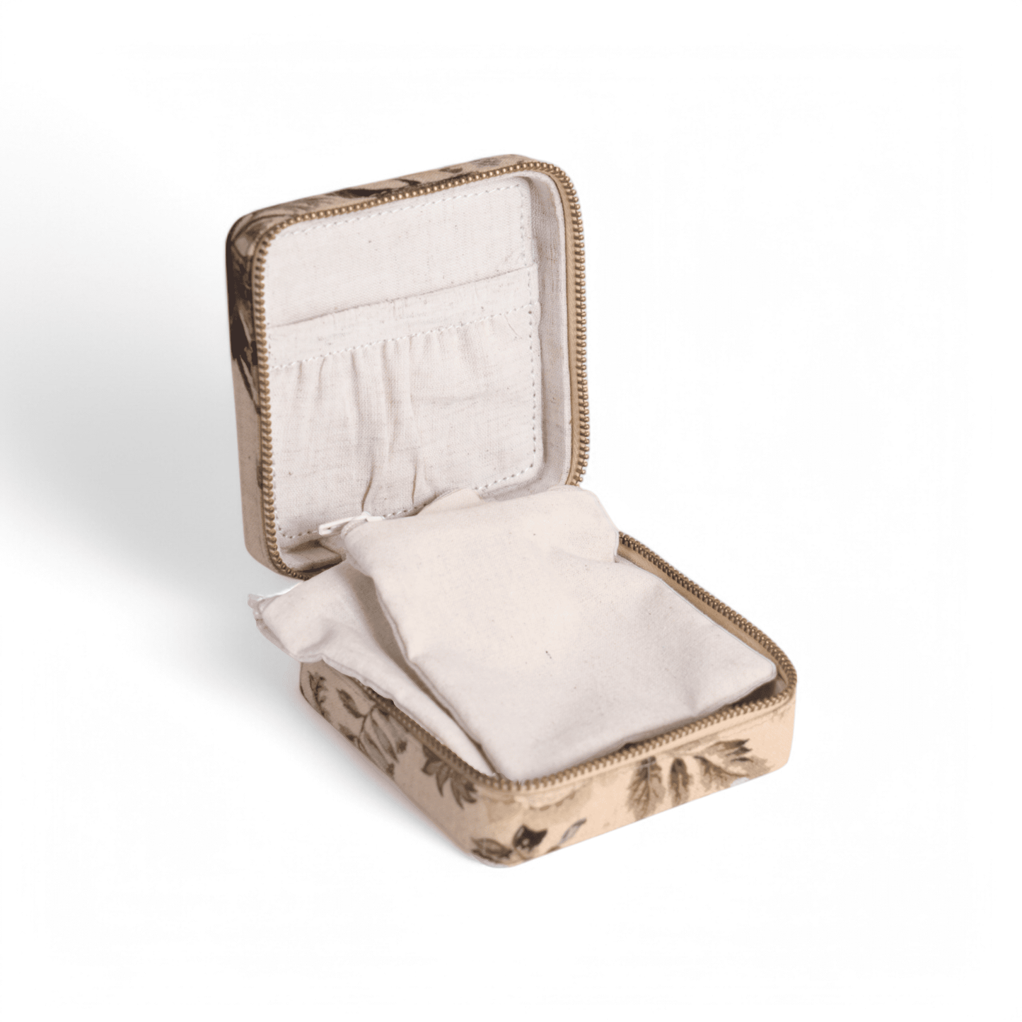 AMOUR BEIGE Vintage Rose print, Square box, with 2 poches