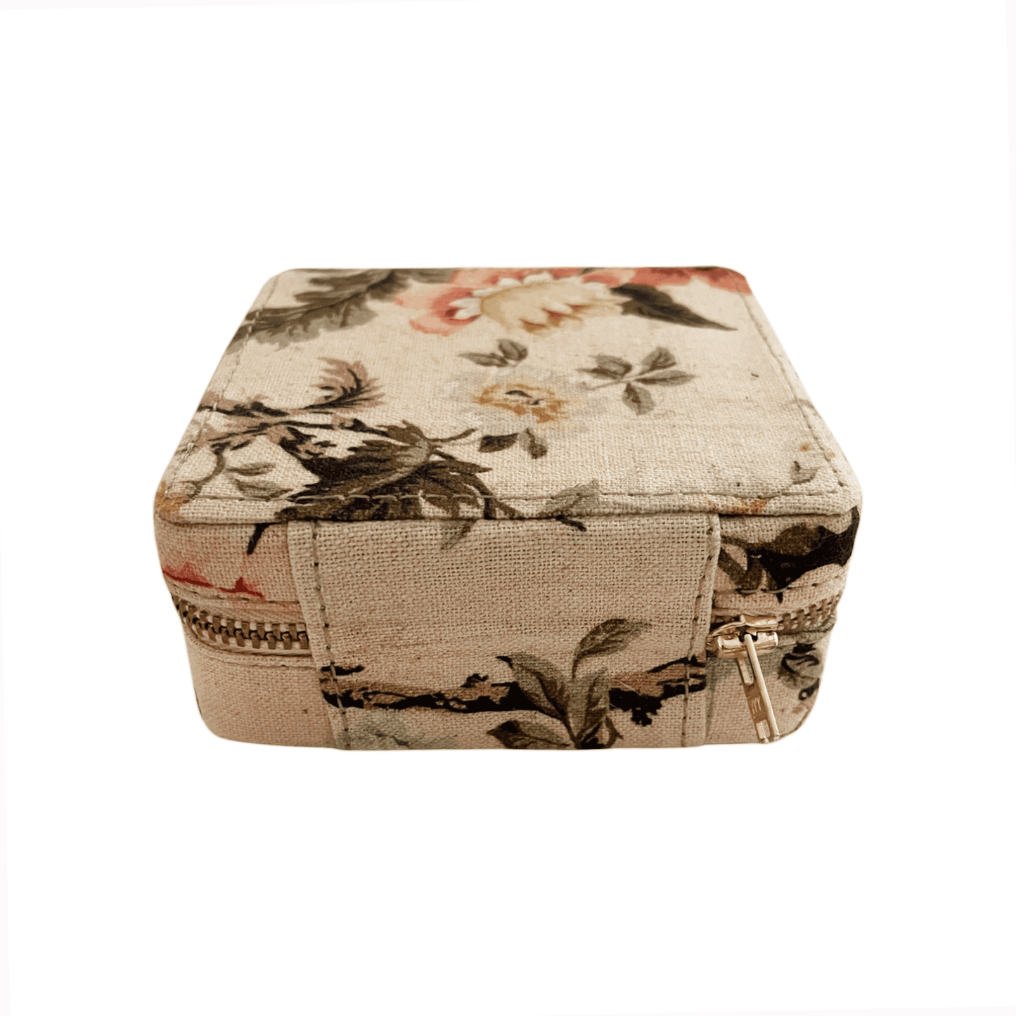 AMOUR BEIGE Vintage Rose print, Square box, with 2 poches