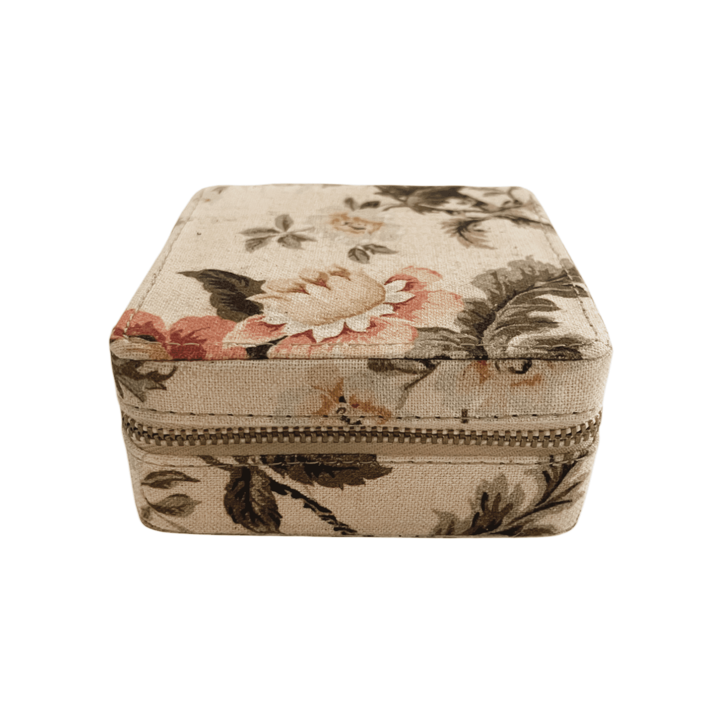 AMOUR BEIGE Vintage Rose print, Square box, with 2 poches
