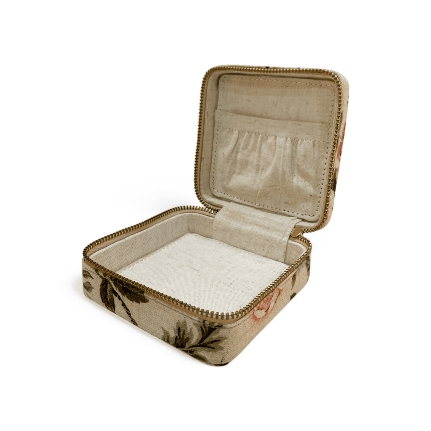 AMOUR BEIGE Vintage Rose print, Square box, with 2 poches