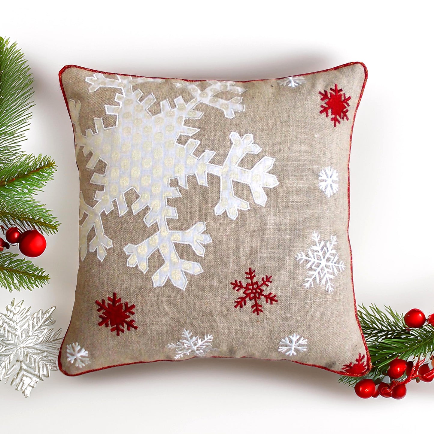 Christmas snowflake cushion cover, linen pillow cover - Vliving