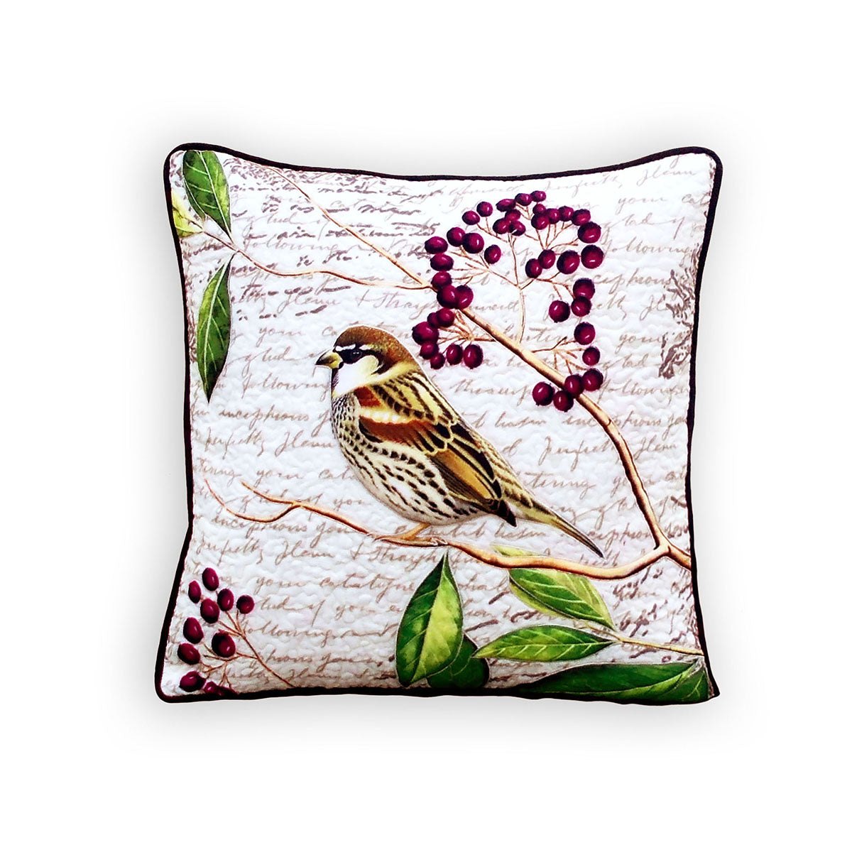 Sparrow with flower Cushion Cover