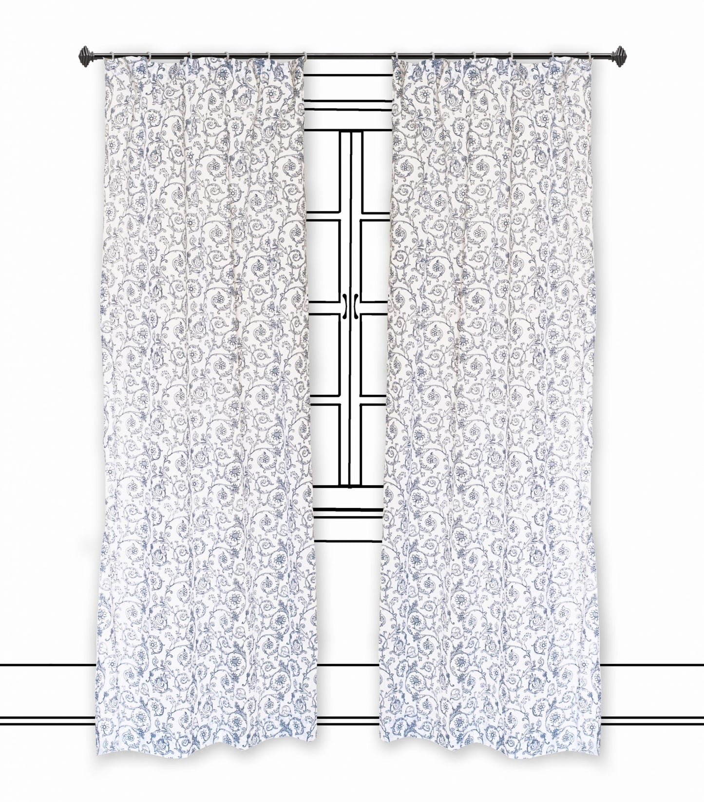 Blue Swirl - Sheer printed curtain Panel