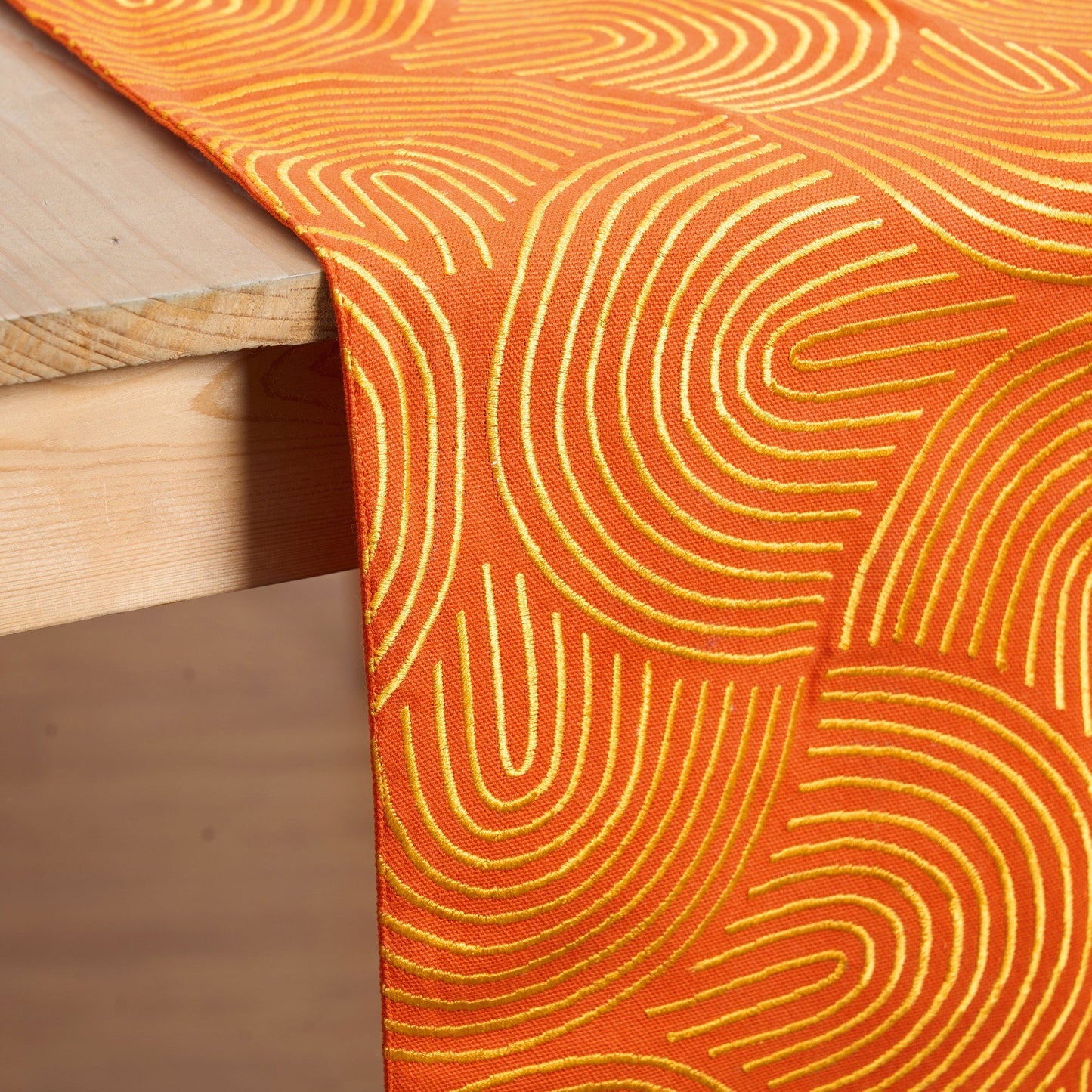 KASHIDAKAARI - Tangerine runner with all over embroidery, modern retro, geometrical pattern