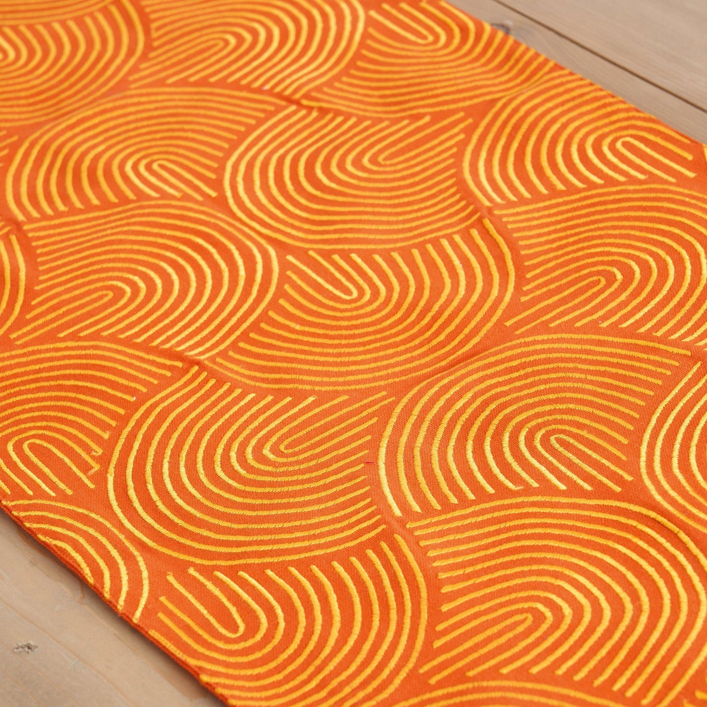 KASHIDAKAARI - Tangerine runner with all over embroidery, modern retro, geometrical pattern
