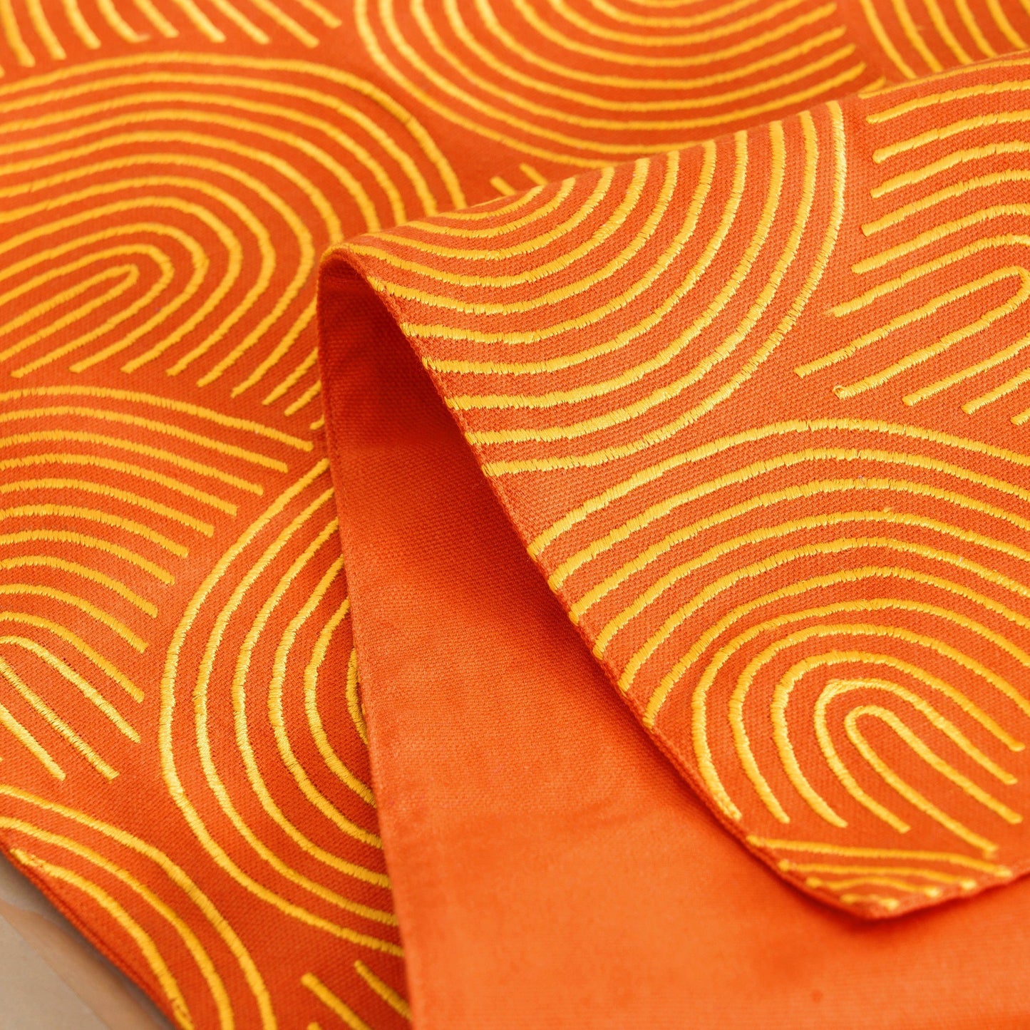 KASHIDAKAARI - Tangerine runner with all over embroidery, modern retro, geometrical pattern