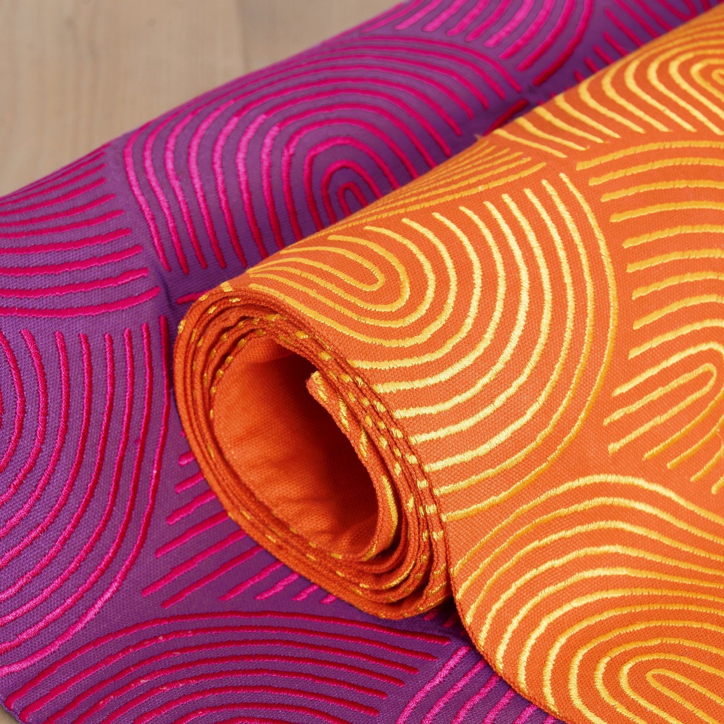 KASHIDAKAARI - Tangerine runner with all over embroidery, modern retro, geometrical pattern