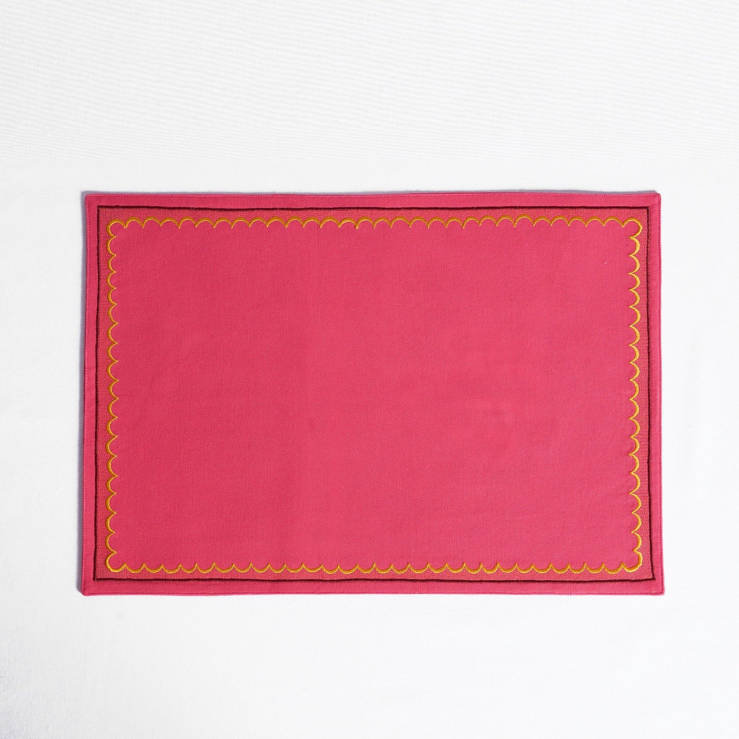 KASHIDAKAARI - Coral Red, scallop pattern, embroidered placemats