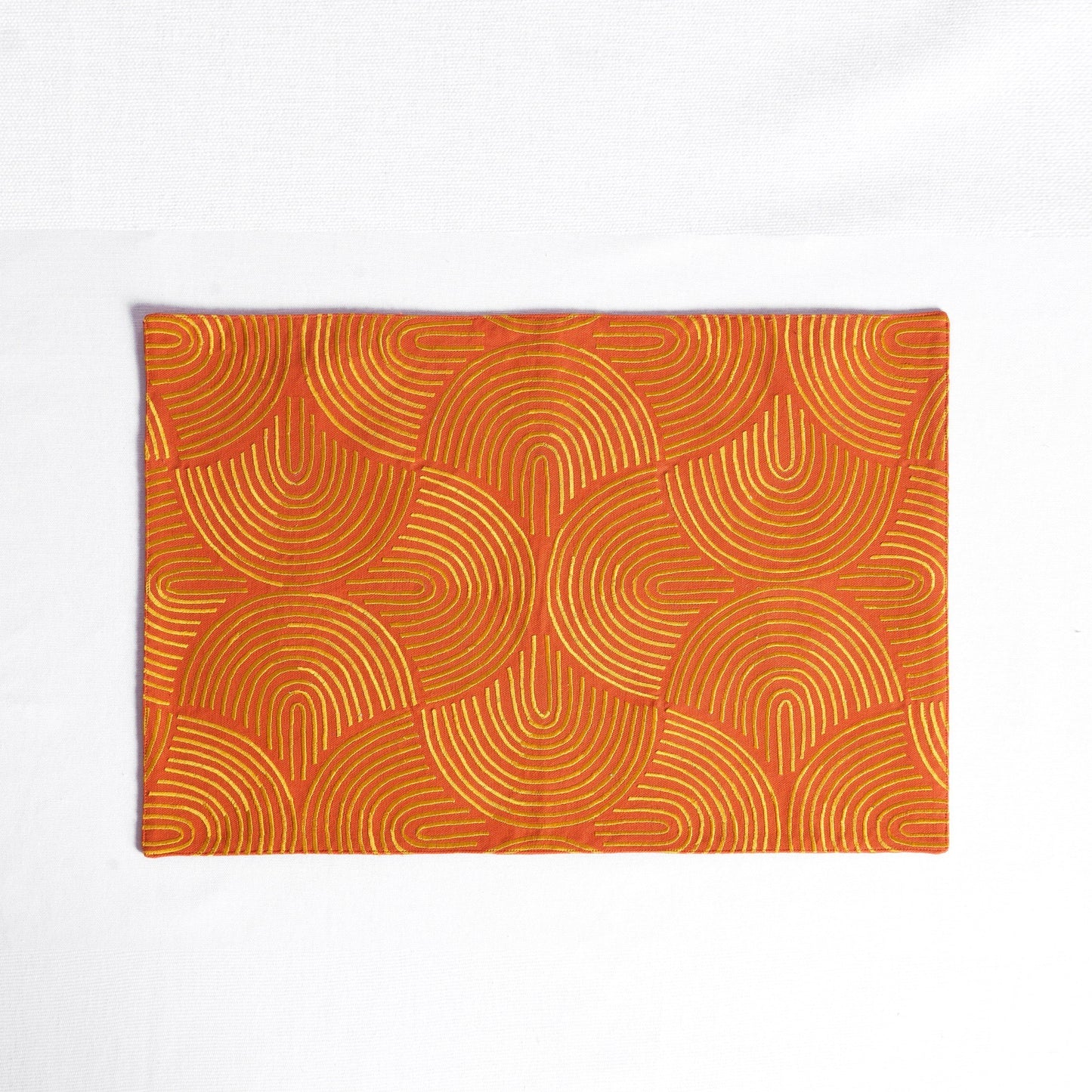 KASHIDAKAARI - Tangerine, modern retro, geometrical pattern, embroidered placemats