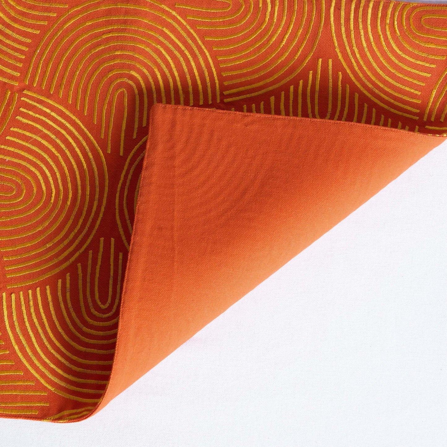KASHIDAKAARI - Tangerine, modern retro, geometrical pattern, embroidered placemats