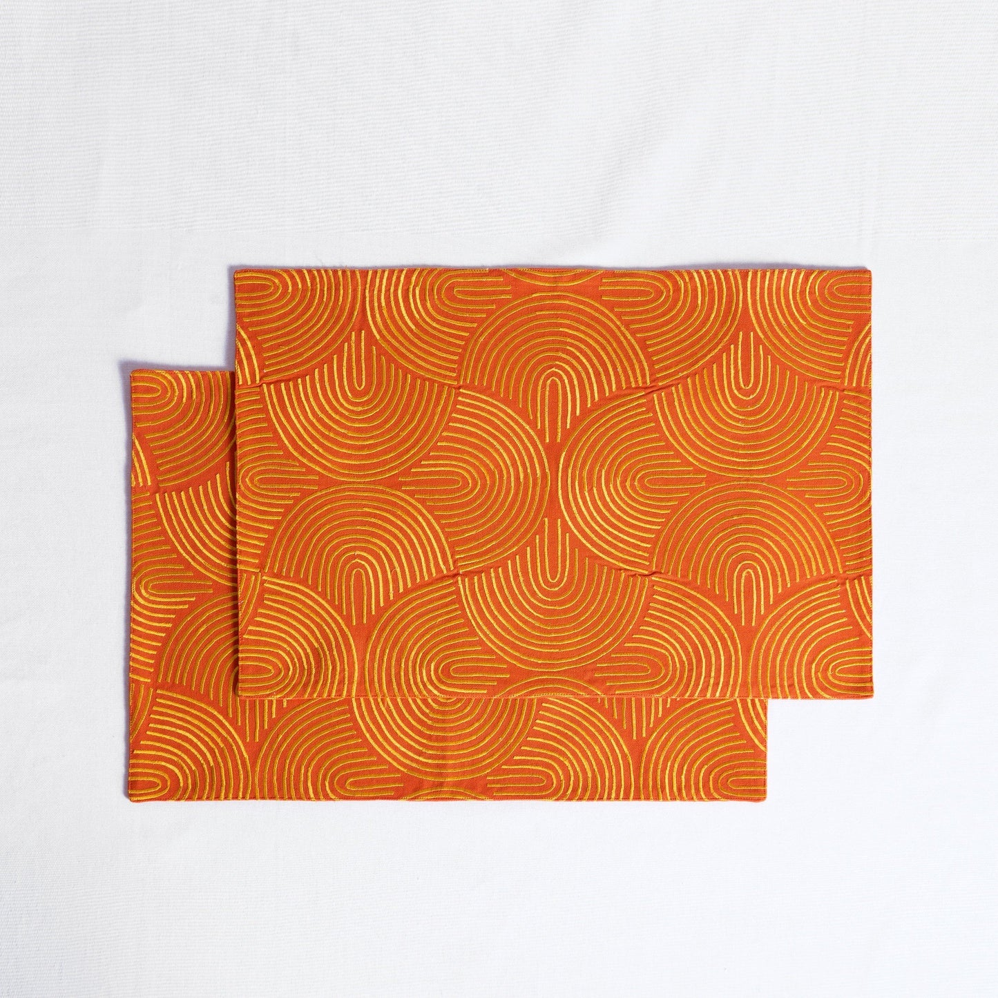 KASHIDAKAARI - Tangerine, modern retro, geometrical pattern, embroidered placemats