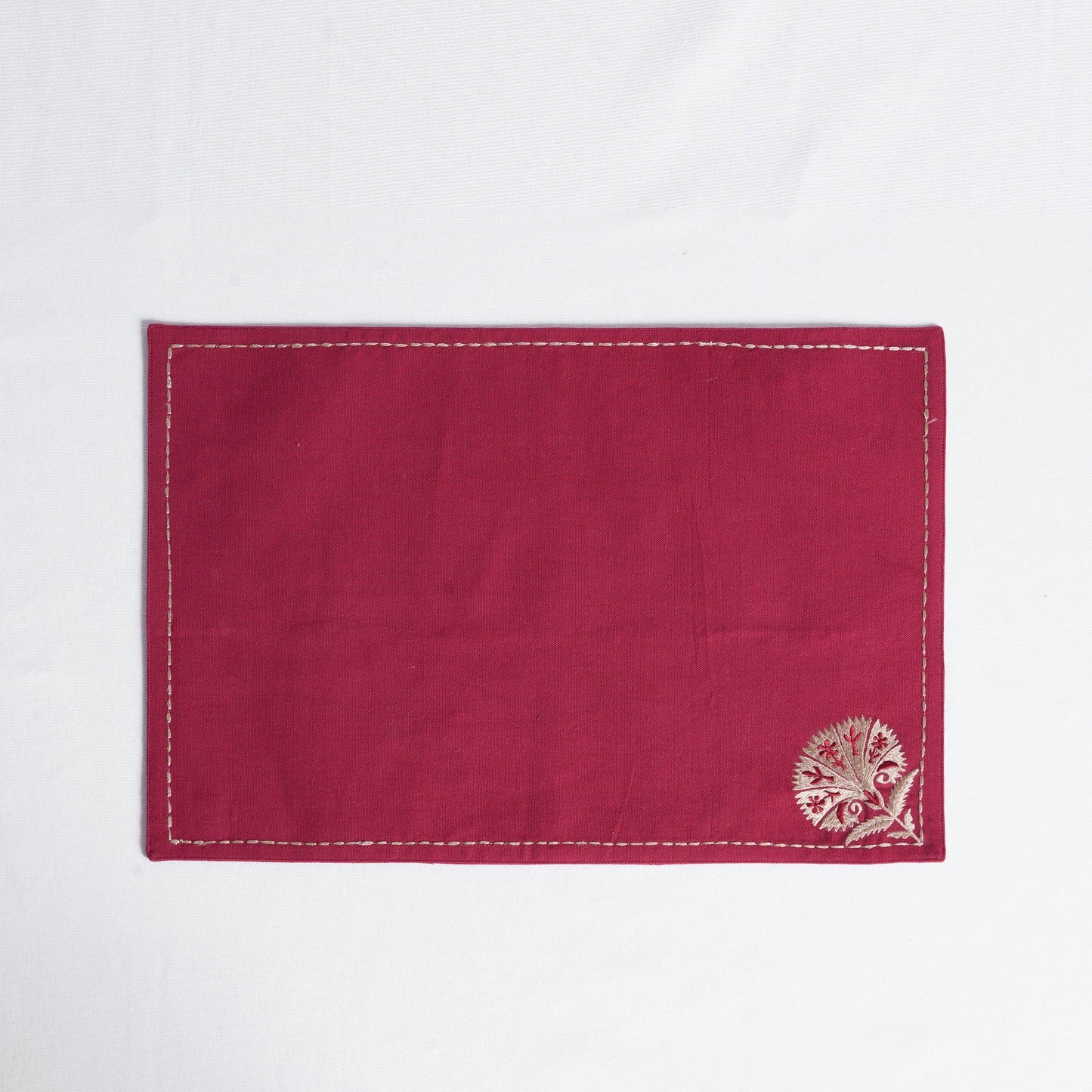 KASHIDAKAARI - Maroon embroidered table mats, floral suzni pattern