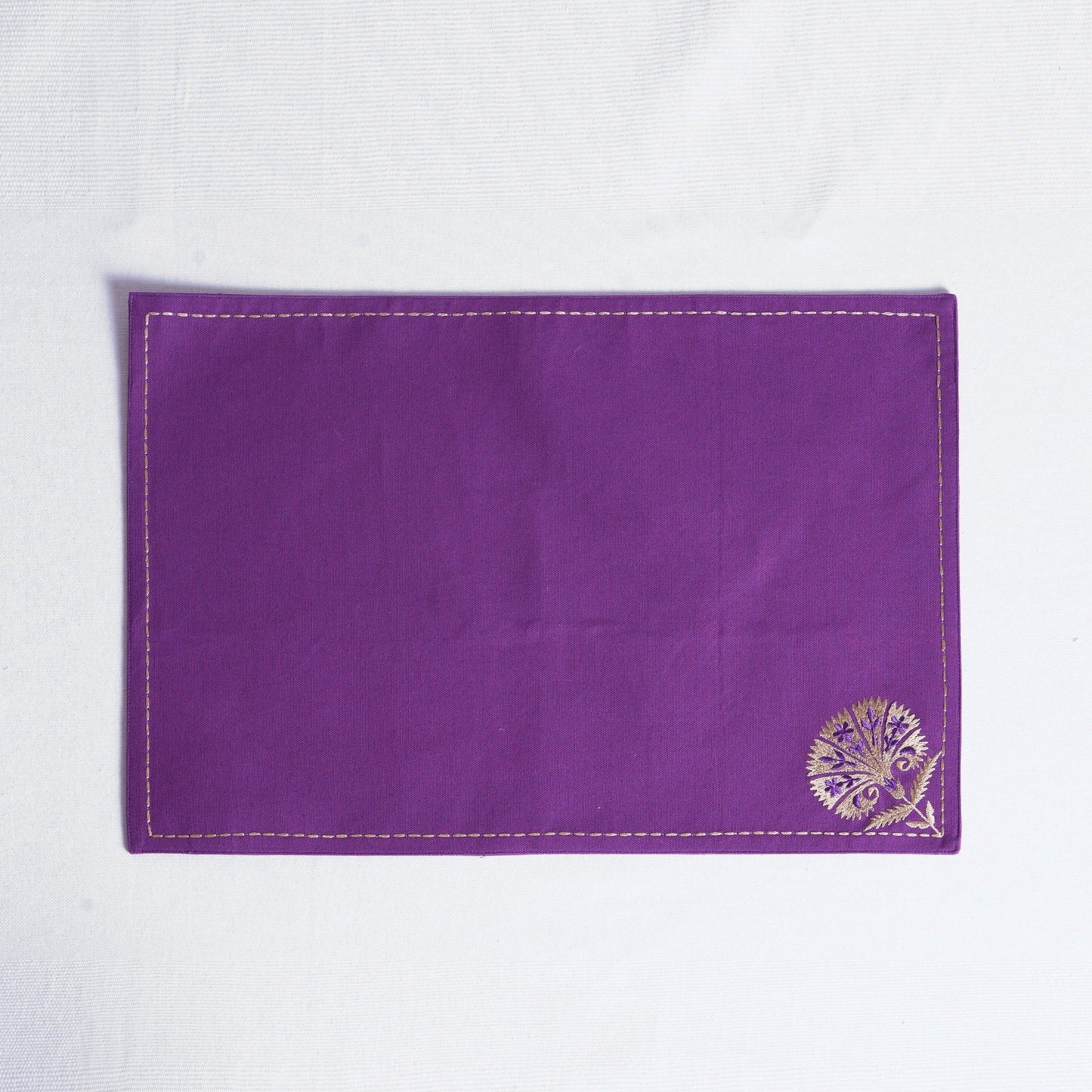 KASHIDAKAARI - Plum embroidered table mats, floral suzni pattern