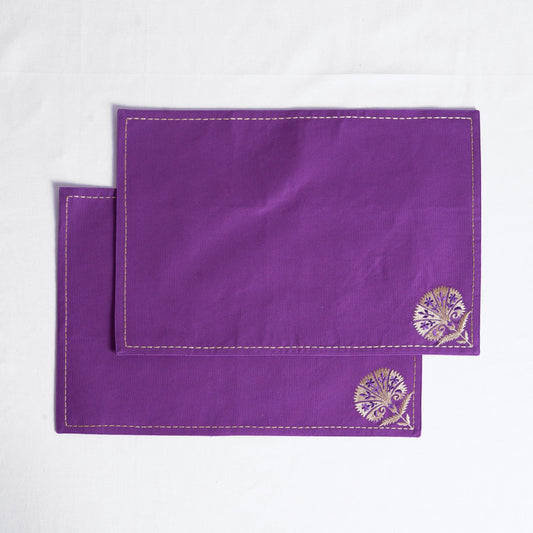 KASHIDAKAARI - Plum embroidered table mats, floral suzni pattern