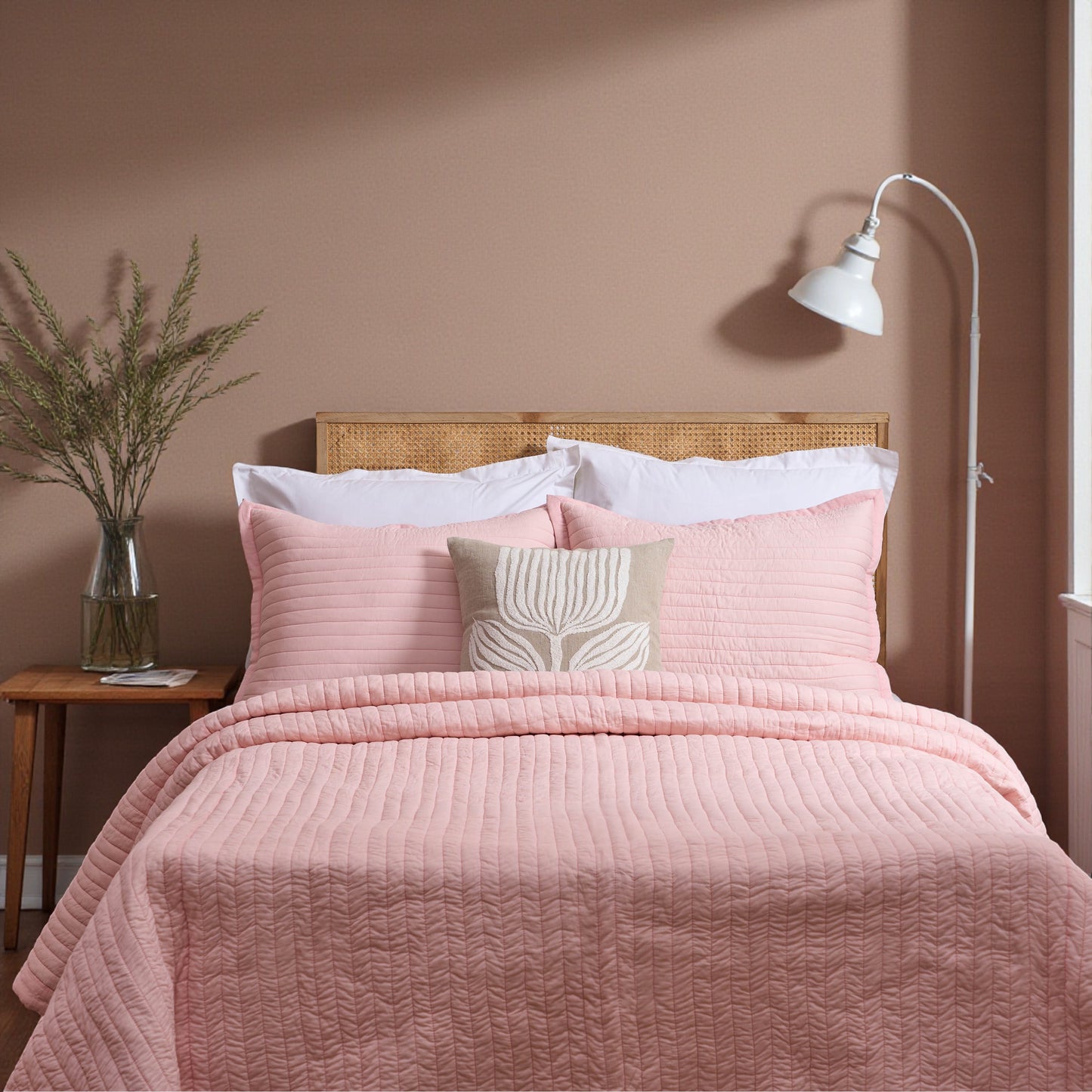 BLUSH cotton Quilt with stripe quilting and border, Sizes available